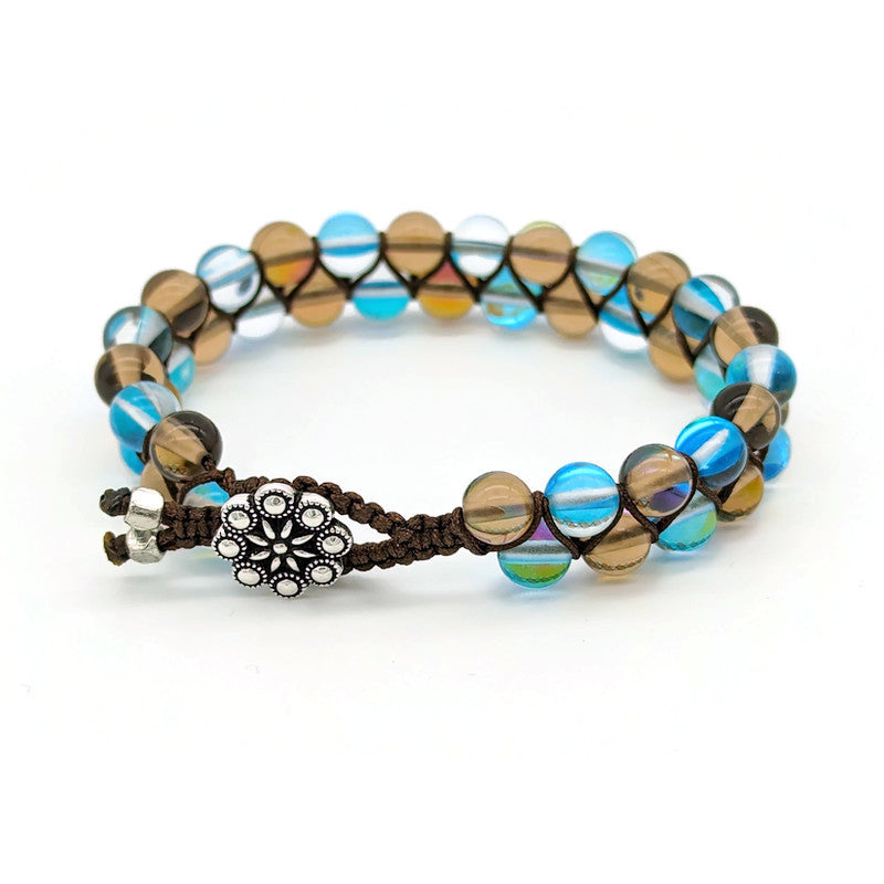 Mystic Aura Quartz Teal/Brown- Macrame Weave