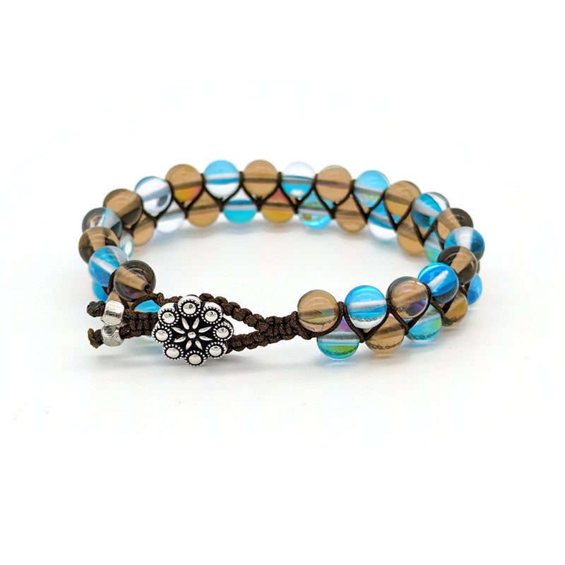 Mystic Aura Quartz Teal/Brown- Macrame Weave