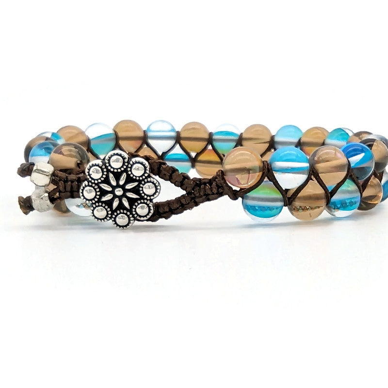 Mystic Aura Quartz Teal/Brown- Macrame Weave