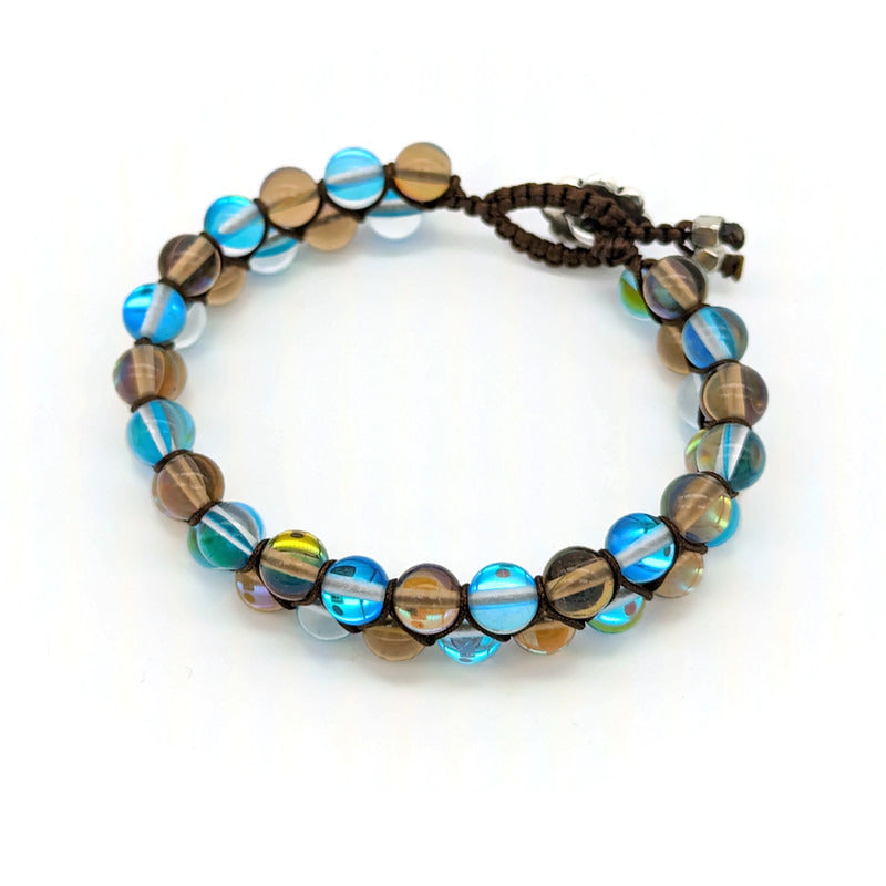 Mystic Aura Quartz Teal/Brown- Macrame Weave