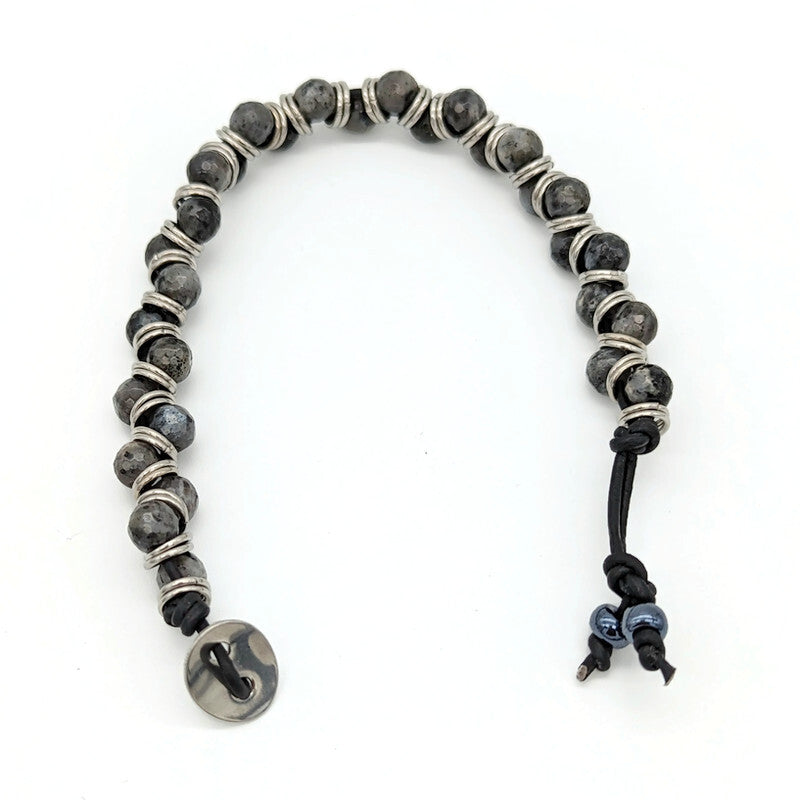 Labradorite Leather Button Bracelet